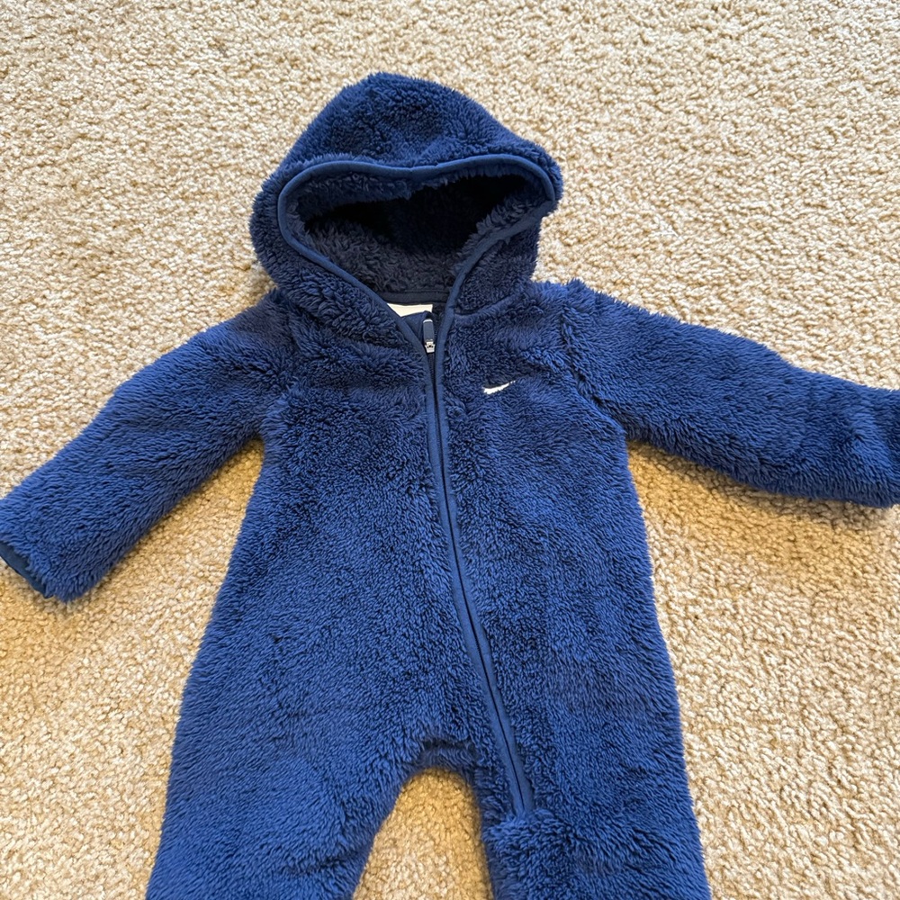 Nike Blue Fleece Footies with Hood and Full-Length Zipper